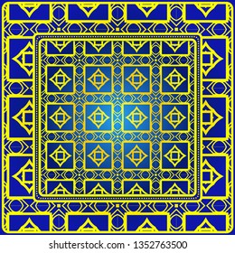 Template Print For Fabric. Pattern Of Geometric Ornament With Border. Illustration. Seamless. For Print Bandana, Shawl, Carpet.