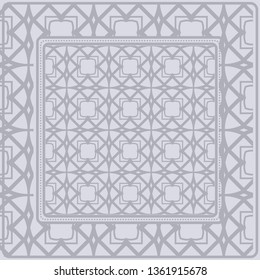 Template Print For Fabric. Pattern Of Geometric Ornament With Border. Illustration. Seamless. For Print Bandana, Shawl, Carpet.
