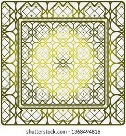Template Print For Fabric. Pattern Of Geometric Ornament With Border. Illustration. Seamless. For Print Bandana, Shawl, Carpet.