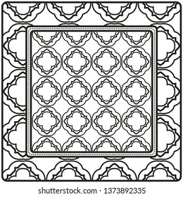 Template Print For Fabric. Pattern Of Geometric Ornament With Border. Illustration. Seamless. For Print Bandana, Shawl, Carpet.