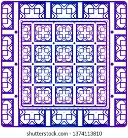 Template Print For Fabric. Pattern Of Geometric Ornament With Border. Illustration. Seamless. For Print Bandana, Shawl, Carpet.