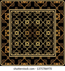 Template Print For Fabric. Pattern Of Geometric Ornament With Border. Illustration. Seamless. For Print Bandana, Shawl, Carpet.