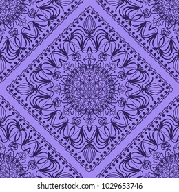 Template Print for Fabric. Pattern of Mandala with Border. Vector illustration. Seamless. For Print Bandana, Nashnoy Shawl, Carpet