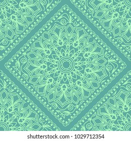 Template Print for Fabric. Pattern of Mandala with Border. Vector illustration. Seamless. For Print Bandana, Nashnoy Shawl, Carpet