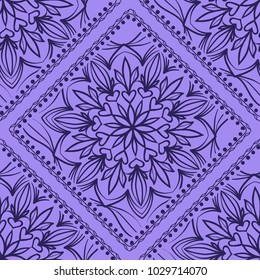 Template Print for Fabric. Pattern of Mandala with Border. Vector illustration. Seamless. For Print Bandana, Nashnoy Shawl, Carpet