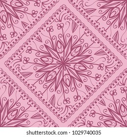 Template Print for Fabric. Pattern of Mandala with Border. Vector illustration. Seamless. For Print Bandana, Nashnoy Shawl, Carpet
