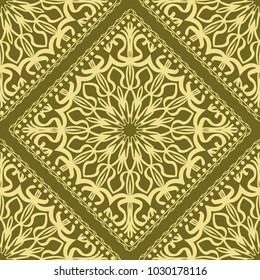 Template Print for Fabric. Pattern of Mandala with Border. Vector illustration. Seamless. For Print Bandana, Nashnoy Shawl, Carpet