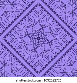 Template Print for Fabric. Pattern of Mandala with Border. Vector illustration. Seamless. For Print Bandana, Nashnoy Shawl, Carpet
