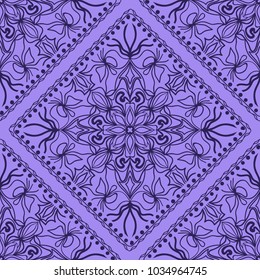 Template Print for Fabric. Pattern of Mandala with Border. Vector illustration. Seamless. For Print Bandana, Nashnoy Shawl, Carpet