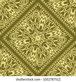 Template Print for Fabric. Pattern of Mandala with Border. Vector illustration. Seamless. For Print Bandana, Nashnoy Shawl, Carpet