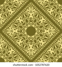 Template Print for Fabric. Pattern of Mandala with Border. Vector illustration. Seamless. For Print Bandana, Nashnoy Shawl, Carpet