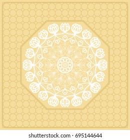 Template Print for Fabric. Pattern of Mandala with Border. Vector illustration. Golden color. For Print Bandana, Nashnoy Shawl, Carpet