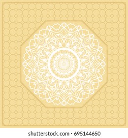 Template Print for Fabric. Pattern of Mandala with Border. Vector illustration. Golden color. For Print Bandana, Nashnoy Shawl, Carpet