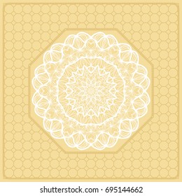 Template Print for Fabric. Pattern of Mandala with Border. Vector illustration. Golden color. For Print Bandana, Nashnoy Shawl, Carpet