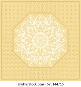 Template Print for Fabric. Pattern of Mandala with Border. Vector illustration. Golden color. For Print Bandana, Nashnoy Shawl, Carpet