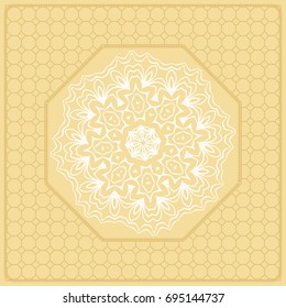 Template Print for Fabric. Pattern of Mandala with Border. Vector illustration. Golden color. For Print Bandana, Nashnoy Shawl, Carpet