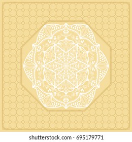 Template Print for Fabric. Pattern of Mandala with Border. Vector illustration. Golden color. For Print Bandana, Nashnoy Shawl, Carpet