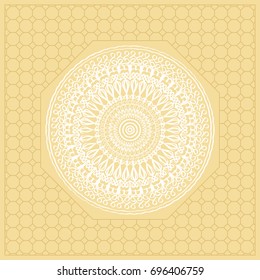 Template Print for Fabric. Pattern of Mandala with Border. Vector illustration. Golden color. For Print Bandana, Nashnoy Shawl, Carpet