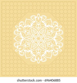 Template Print for Fabric. Pattern of Mandala with Border. Vector illustration. Golden color. For Print Bandana, Nashnoy Shawl, Carpet