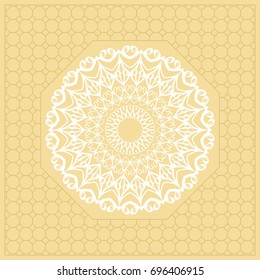 Template Print for Fabric. Pattern of Mandala with Border. Vector illustration. Golden color. For Print Bandana, Nashnoy Shawl, Carpet
