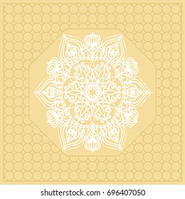 Template Print for Fabric. Pattern of Mandala with Border. Vector illustration. Golden color. For Print Bandana, Nashnoy Shawl, Carpet