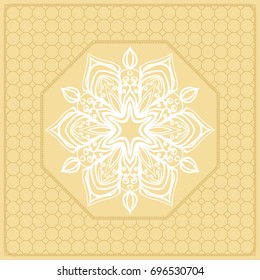 Template Print for Fabric. Pattern of Mandala with Border. Vector illustration. Golden color. For Print Bandana, Nashnoy Shawl, Carpet