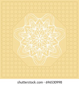 Template Print for Fabric. Pattern of Mandala with Border. Vector illustration. Golden color. For Print Bandana, Nashnoy Shawl, Carpet