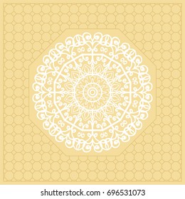 Template Print for Fabric. Pattern of Mandala with Border. Vector illustration. Golden color. For Print Bandana, Nashnoy Shawl, Carpet