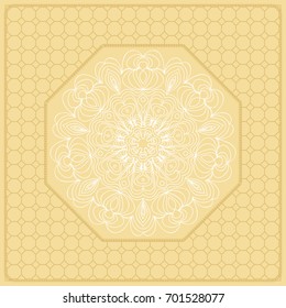 Template Print for Fabric. Pattern of Mandala with Border. Vector illustration. Golden color. For Print Bandana, Nashnoy Shawl, Carpet