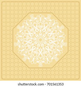 Template Print for Fabric. Pattern of Mandala with Border. Vector illustration. Golden color. For Print Bandana, Nashnoy Shawl, Carpet