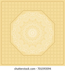 Template Print for Fabric. Pattern of Mandala with Border. Vector illustration. Golden color. For Print Bandana, Nashnoy Shawl, Carpet