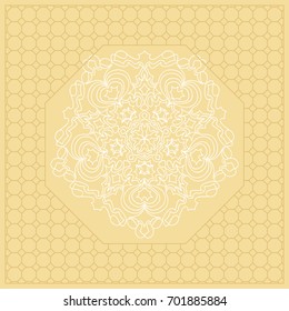 Template Print for Fabric. Pattern of Mandala with Border. Vector illustration. Golden color. For Print Bandana, Nashnoy Shawl, Carpet