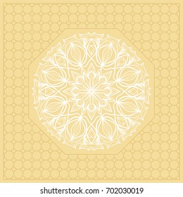 Template Print for Fabric. Pattern of Mandala with Border. Vector illustration. Golden color. For Print Bandana, Nashnoy Shawl, Carpet