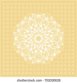 Template Print for Fabric. Pattern of Mandala with Border. Vector illustration. Golden color. For Print Bandana, Nashnoy Shawl, Carpet