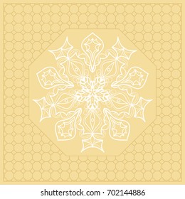 Template Print for Fabric. Pattern of Mandala with Border. Vector illustration. Golden color. For Print Bandana, Nashnoy Shawl, Carpet