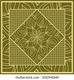 Template print for Sofa Square Pillow. Floral Geometric Pattern with hand-drawing Mandala. Vector illustration. For fabric, textile, bandana, scarg, carpet print.