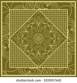 Template print for Sofa Square Pillow. Floral Geometric Pattern with hand-drawing Mandala. Vector illustration. For fabric, textile, bandana, scarg, carpet print.