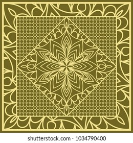 Template print for Sofa Square Pillow. Floral Geometric Pattern with hand-drawing Mandala. Vector illustration. For fabric, textile, bandana, scarg, carpet print.
