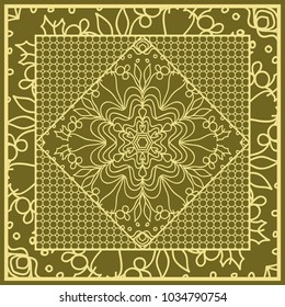 Template print for Sofa Square Pillow. Floral Geometric Pattern with hand-drawing Mandala. Vector illustration. For fabric, textile, bandana, scarg, carpet print.