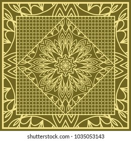 Template print for Sofa Square Pillow. Floral Geometric Pattern with hand-drawing Mandala. Vector illustration. For fabric, textile, bandana, scarg, carpet print.