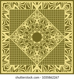 Template print for Sofa Square Pillow. Floral Geometric Pattern with hand-drawing Mandala. Vector illustration. For fabric, textile, bandana, scarg, carpet print.