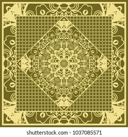 Template print for Sofa Square Pillow. Floral Geometric Pattern with hand-drawing Mandala. Vector illustration. For fabric, textile, bandana, scarg, carpet print.