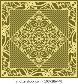 Template print for Sofa Square Pillow. Floral Geometric Pattern with hand-drawing Mandala. Vector illustration. For fabric, textile, bandana, scarg, carpet print.