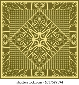 Template print for Sofa Square Pillow. Floral Geometric Pattern with hand-drawing Mandala. Vector illustration. For fabric, textile, bandana, scarg, carpet print.