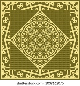 Template print for Sofa Square Pillow. Floral Geometric Pattern with hand-drawing Mandala. Vector illustration. For fabric, textile, bandana, scarg, carpet print.
