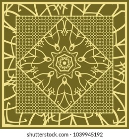 Template print for Sofa Square Pillow. Floral Geometric Pattern with hand-drawing Mandala. Vector illustration. For fabric, textile, bandana, scarg, carpet print.