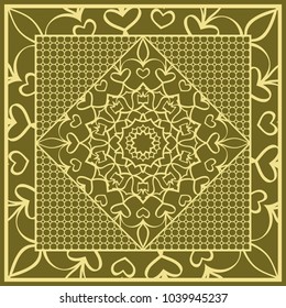Template print for Sofa Square Pillow. Floral Geometric Pattern with hand-drawing Mandala. Vector illustration. For fabric, textile, bandana, scarg, carpet print.