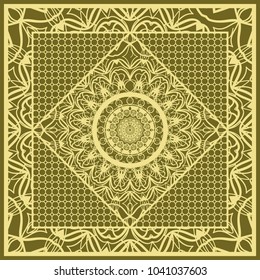 Template print for Sofa Square Pillow. Floral Geometric Pattern with hand-drawing Mandala. Vector illustration. For fabric, textile, bandana, scarg, carpet print.