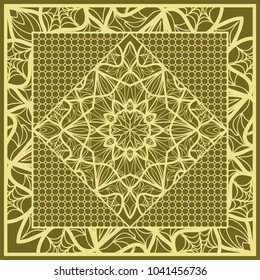 Template print for Sofa Square Pillow. Floral Geometric Pattern with hand-drawing Mandala. Vector illustration. For fabric, textile, bandana, scarg, carpet print.