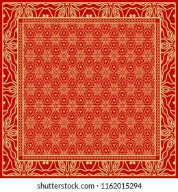 Template print for Sofa Square Pillow. Floral Geometric Pattern with hand-drawing Mandala. illustration. For fabric, textile, bandana, scarg, carpet print